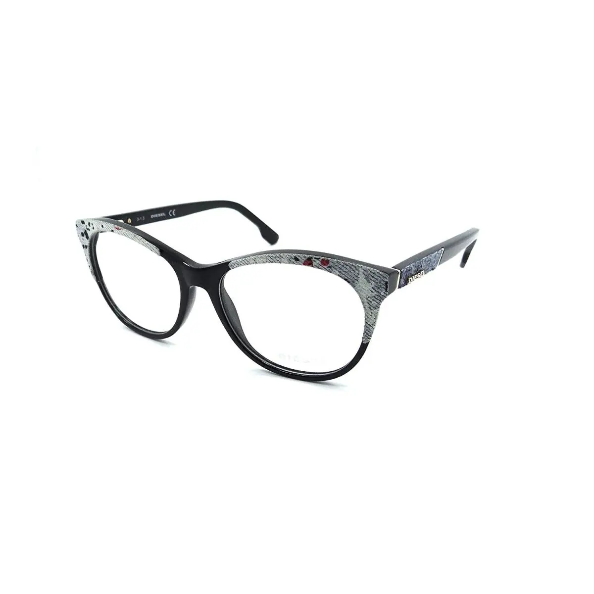 DL5155 005 Black Round Plastic Eyeglasses Frame 55-16-140 Denim Eye by Diesel