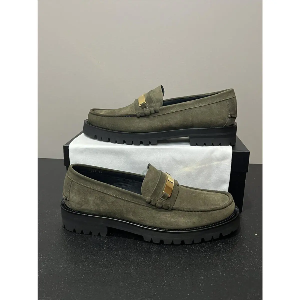 Versace Lug Sole Loafers Khaki Gold 11 44