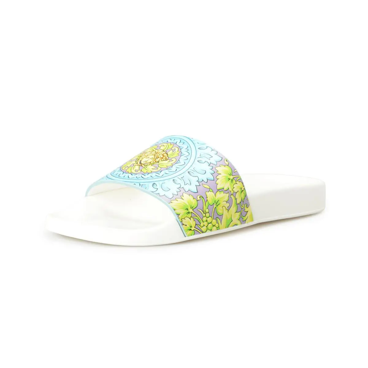 Versace Women`s Leather Barocco Mosaic Print Pool Slide Shoes US 6 IT 36