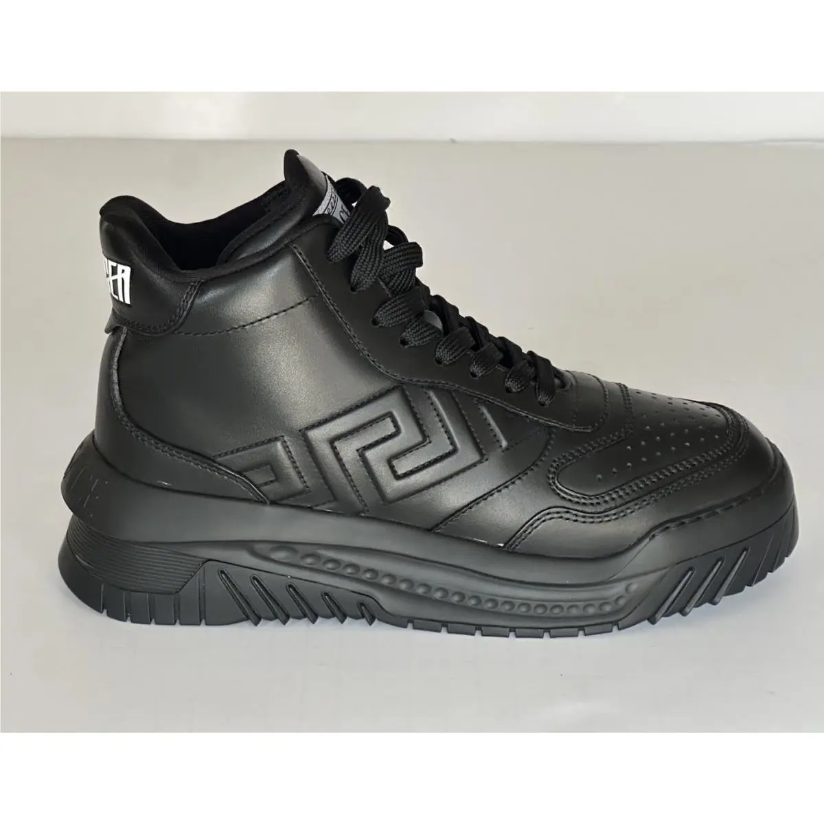 Versace Greca Leather High Top Black Sneakers 12 US 45 Eu 1011349 IT