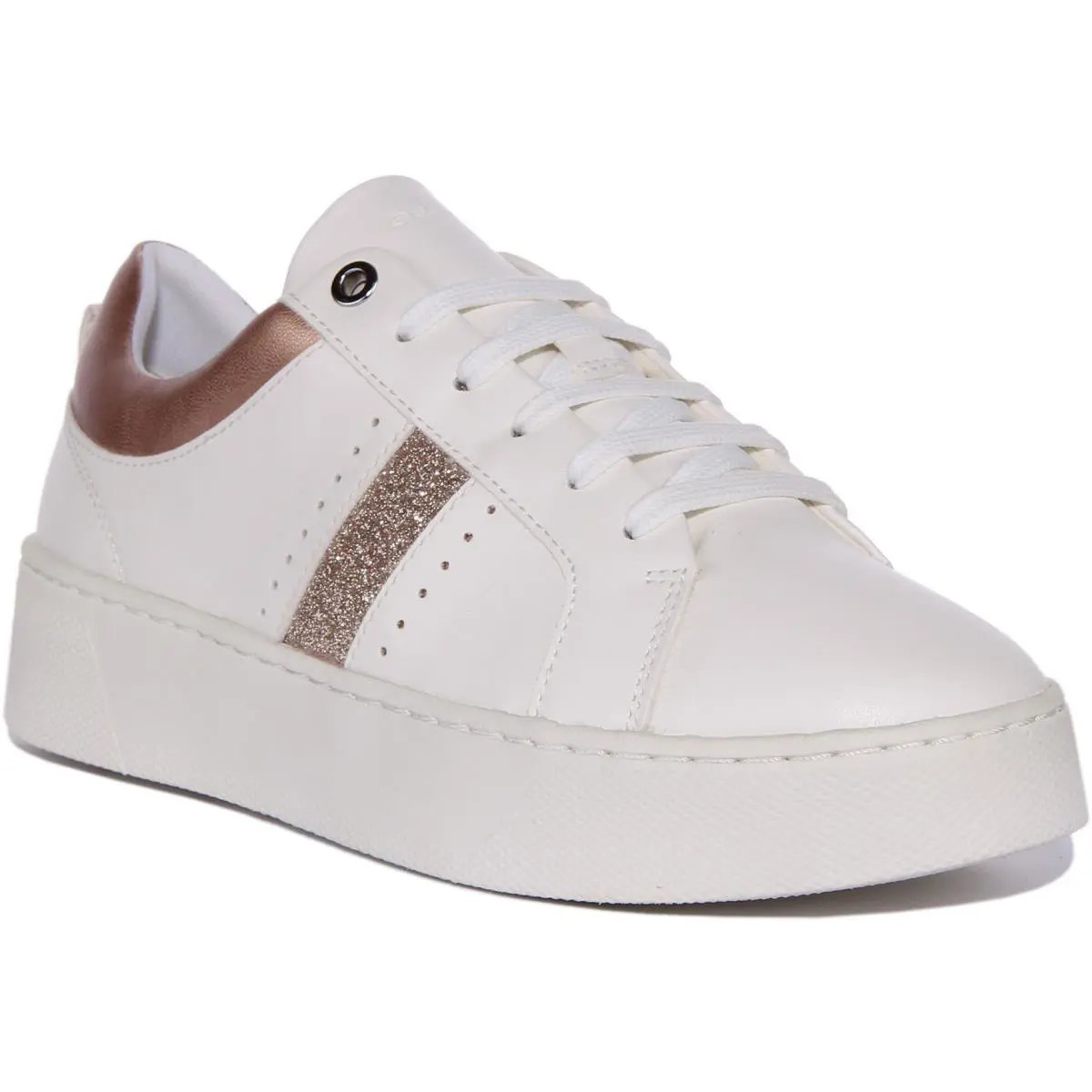 D Skyely A Low Profile Glittered Sneaker White Gold Womens US 6 - 11 by Geox