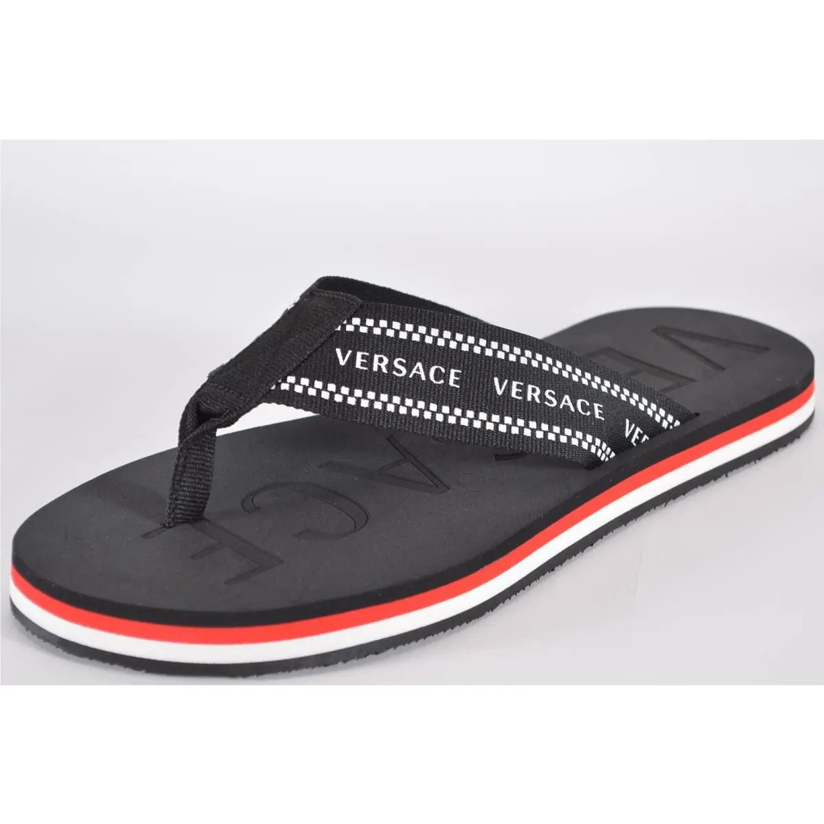 Versace Men`s Infradito Nastro Logo Flip Flops Thongs Sandals Shoes 39 6