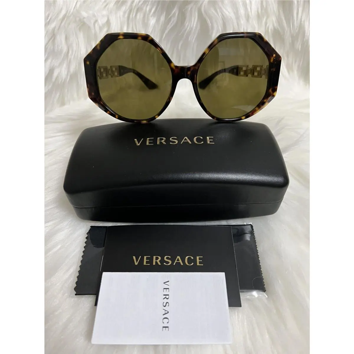 Versace Oversized Havana Irregular Sunglasses