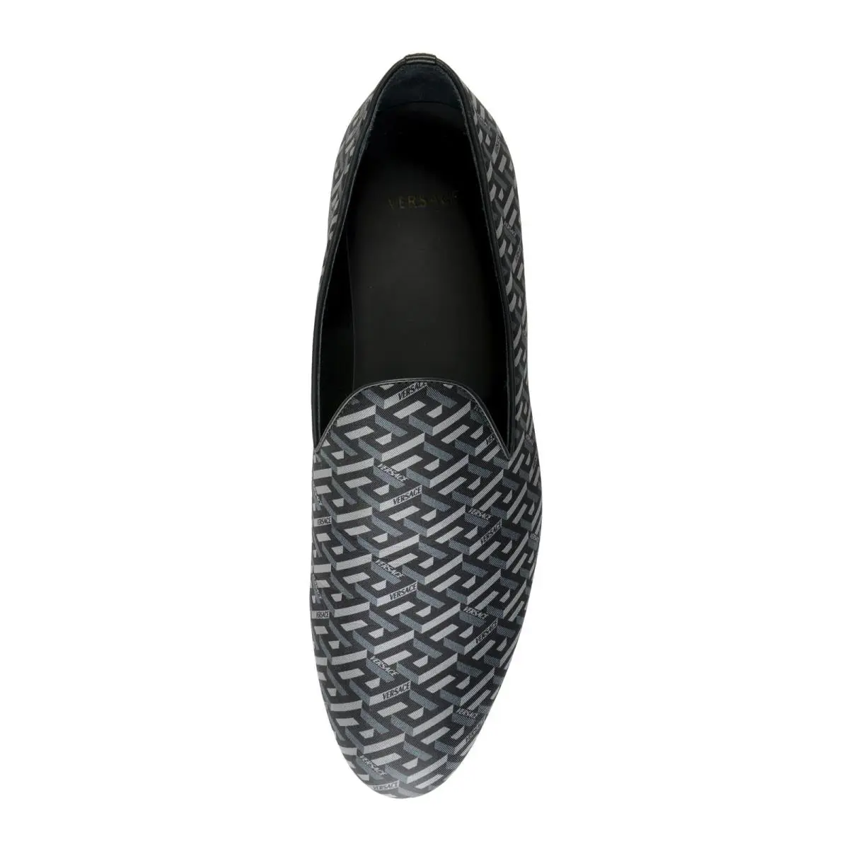 Versace Men`s Greca Print Silk Leather Slip On Loafers Shoes  display picture 1