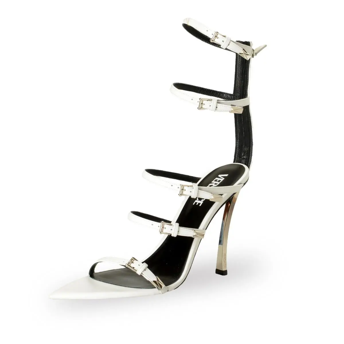 Versace Women`s White Leather High Heel Ankle Strap Pumps Shoes US 9.5 IT 39.5