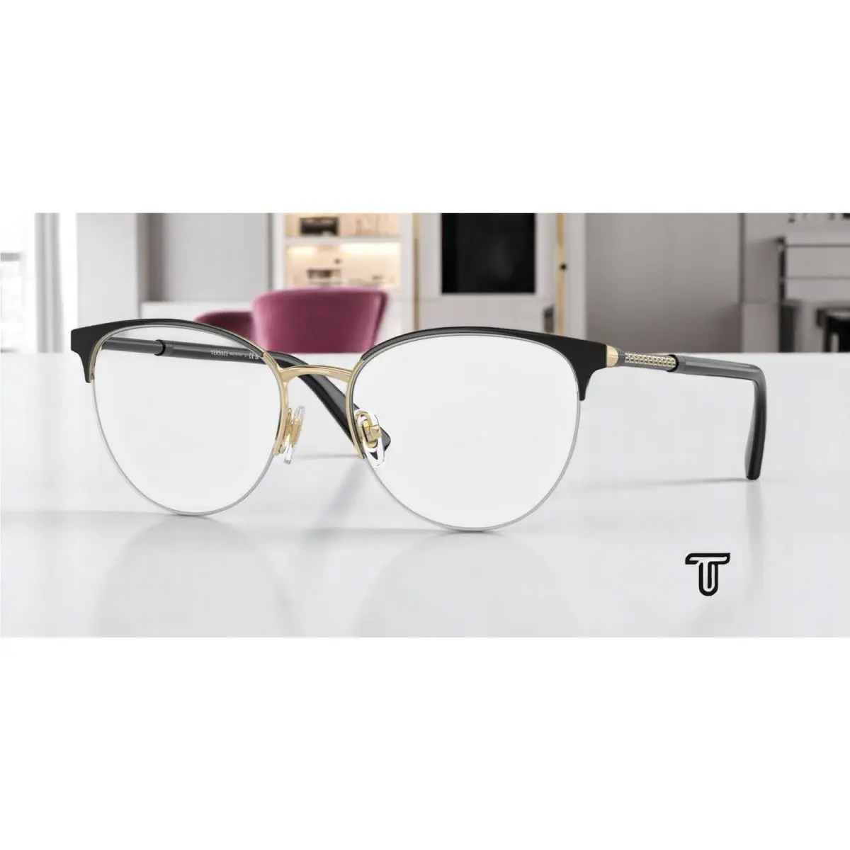 Versace VE1247 1252 Black Pale Gold Demo Lens 52 mm Women`s Eyeglasses