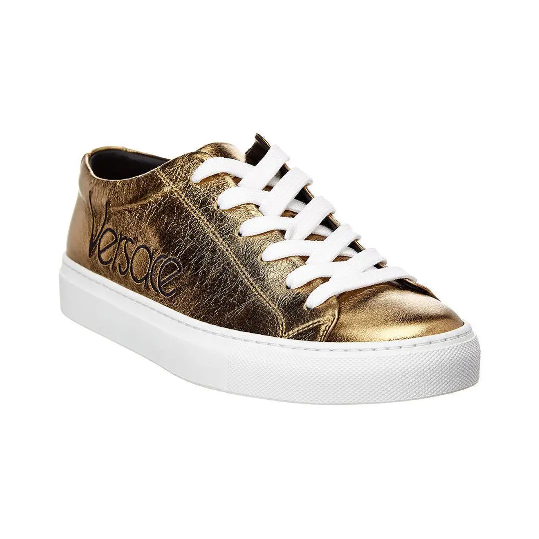 Versace Metallic Logo Platform Low-top Sneakers 36 Msrp: - Gold