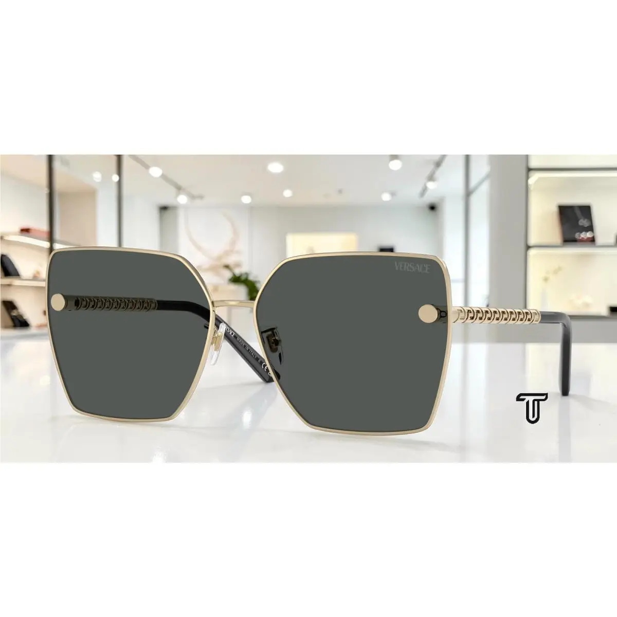 VE2270D 125287 Pale Gold Dark Grey 63 mm Women`s Sunglasses by Versace