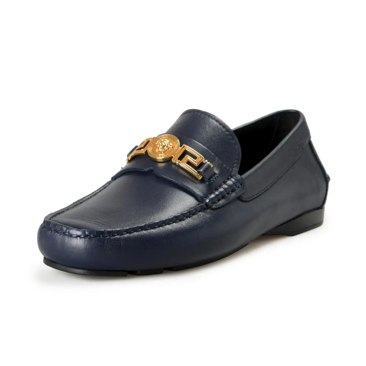 Versace Men`s Blue Leather Gold Medusa Car Shoes Loafers Shoes US 8 IT 41