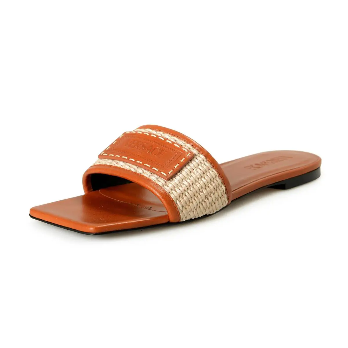 Versace Women`s Leather Logo Sandals Flip Flop Mules Shoes US 7 IT 37