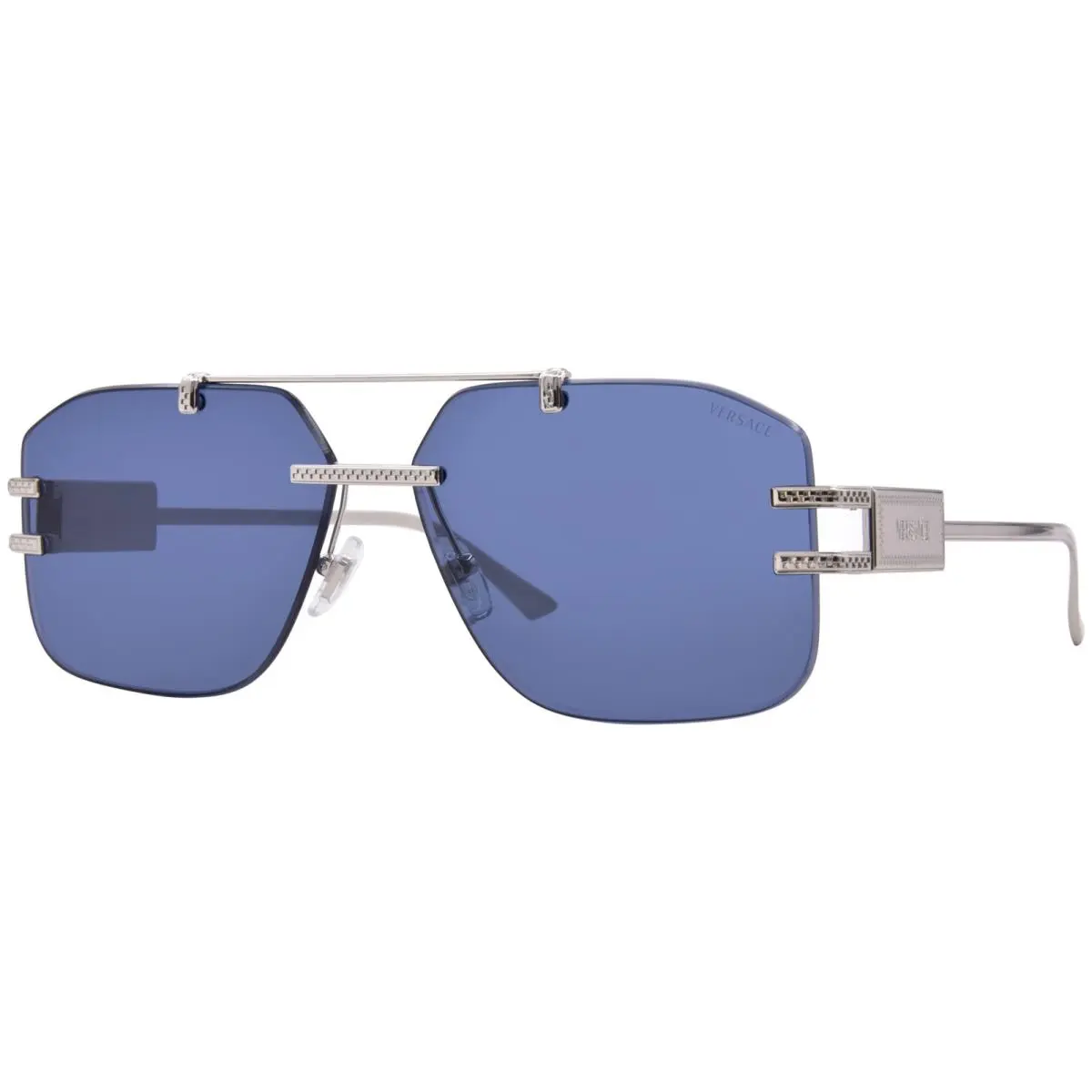 Versace VE2275 100080 Sunglasses Men`s Silver/blue Rimless Square Shape 60mm