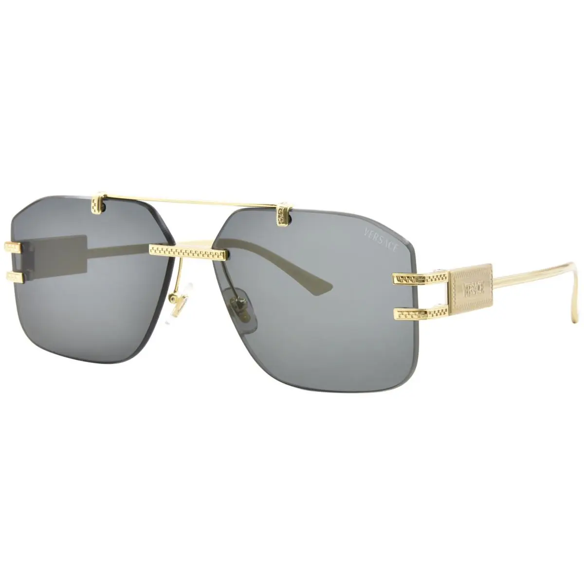 VE2275 100080 Sunglasses Men`s Silver/blue Rimless Square Shape 60mm by Versace