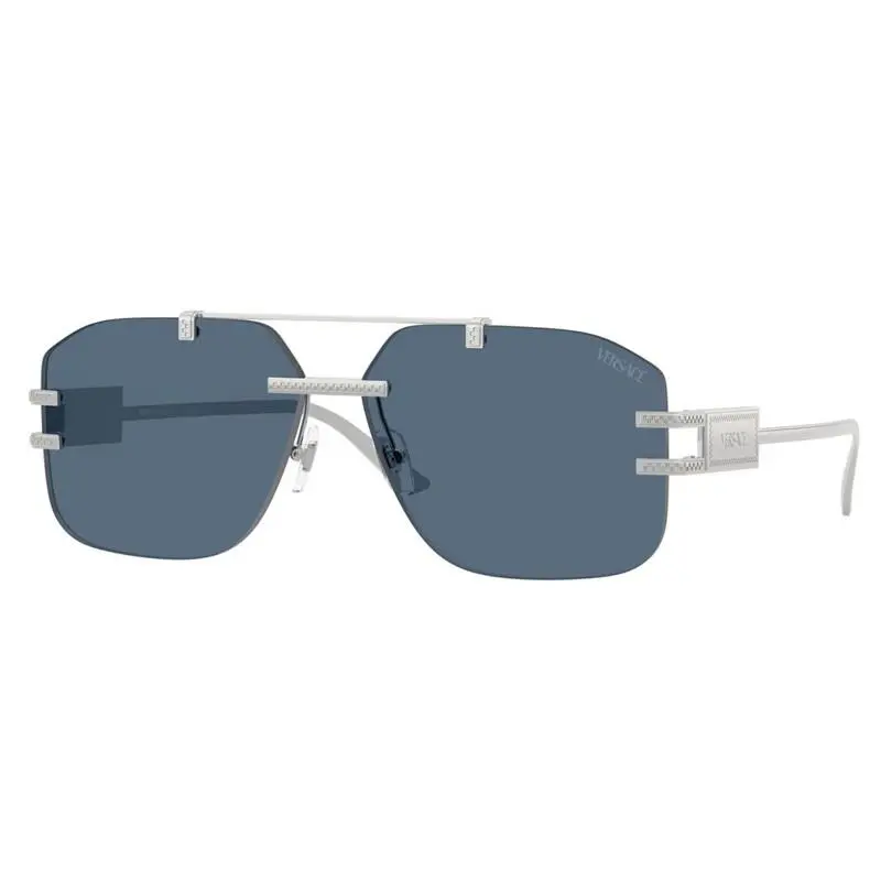 Versace VE2275 100080 Sunglasses Men`s Silver/blue Rimless Square Shape 60mm
