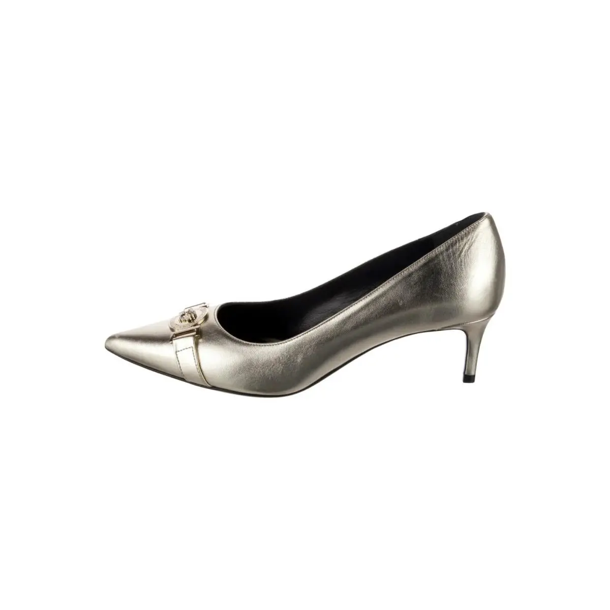 Women`s Leather Pumps Gold Stiletto Heels Shoes by Versace