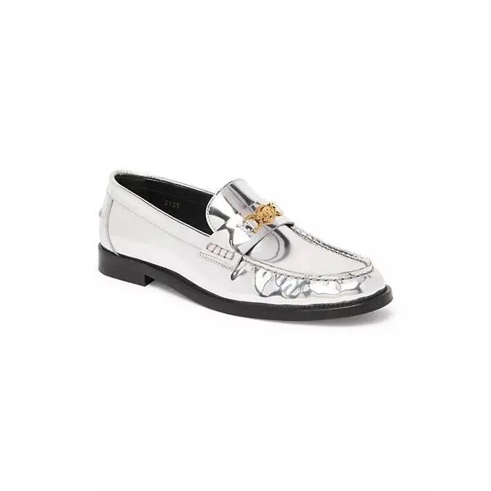 Versace T.20 Leather Loafers Shoes Silver Size 37.5 Msrp: