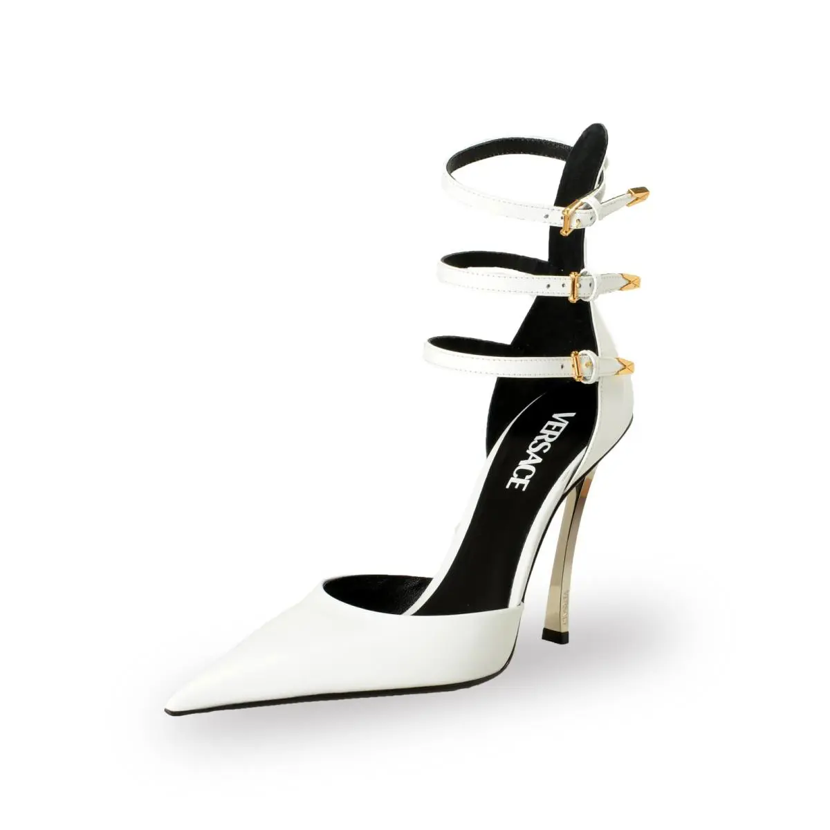 Versace Women`s White Leather High Heel Ankle Strap Pumps Shoes US 9.5 IT 39.5