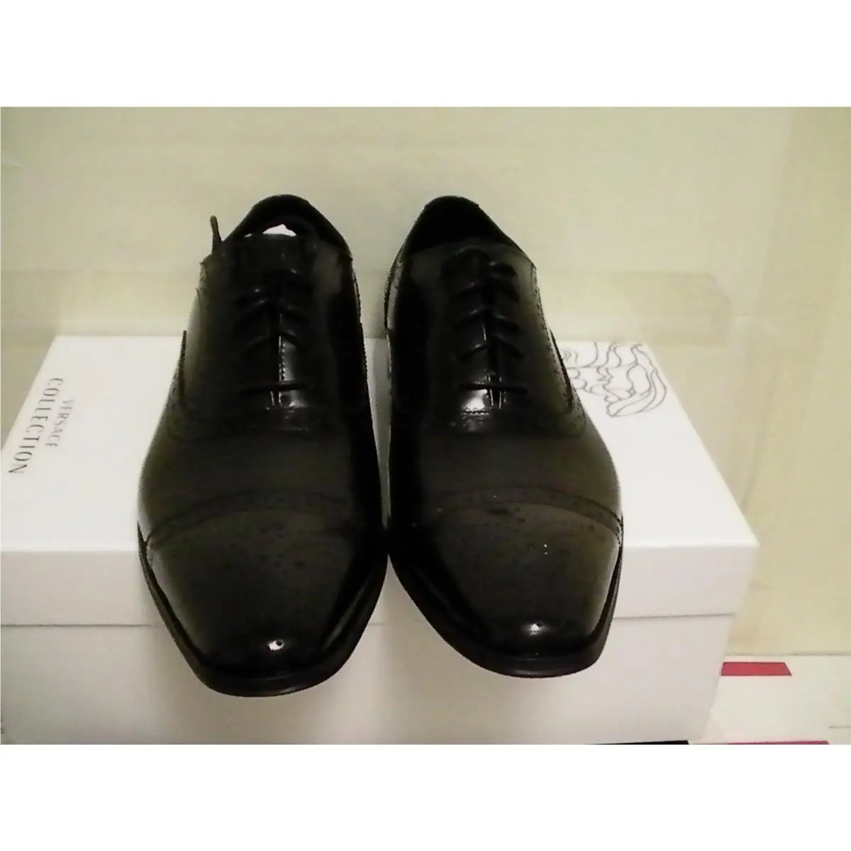 Versace Mens Shoes Dressing Collection Leather Black Size 40 Euro Pointed Toe