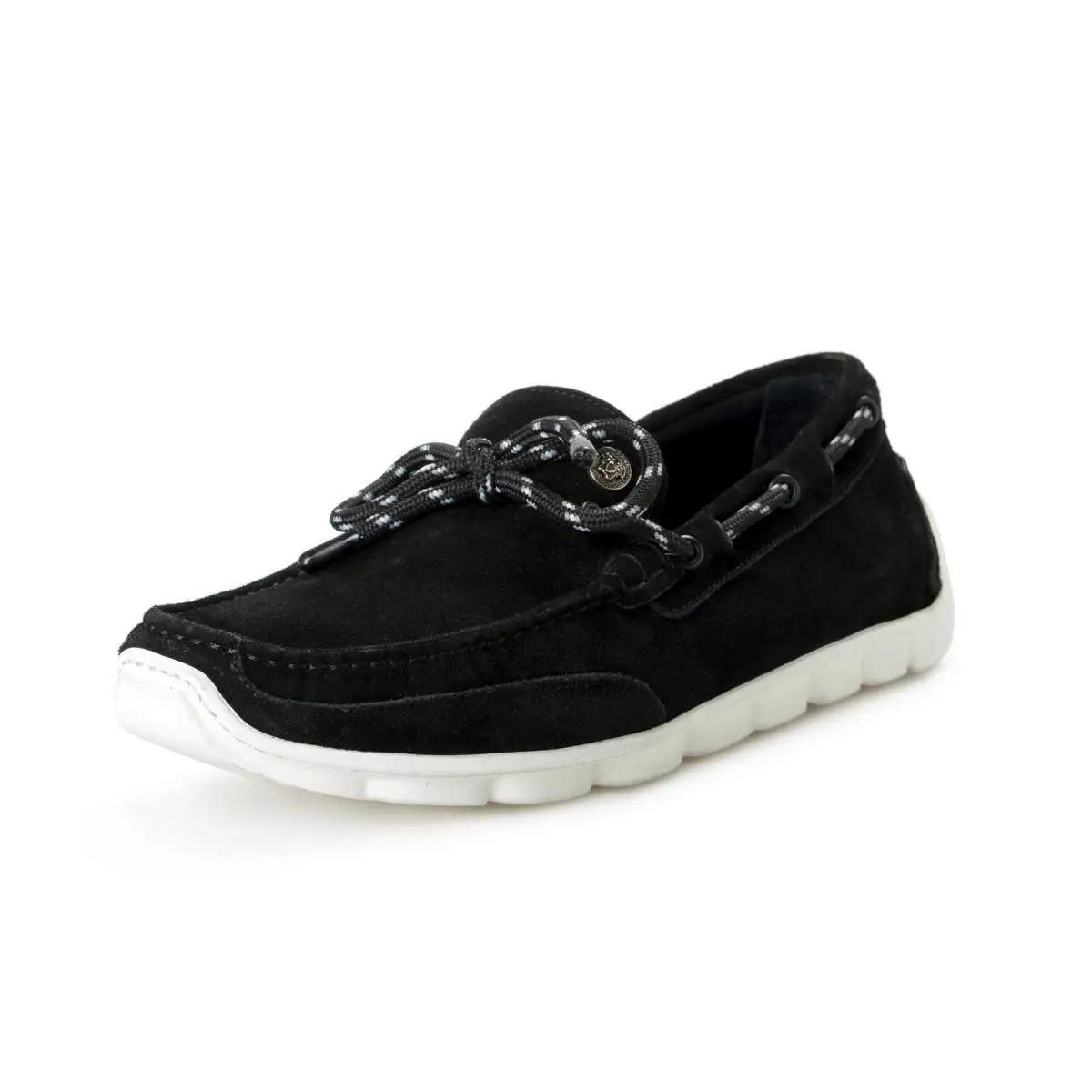 Men`s Black Suede Leather Slip On Loafers Moccasins Shoes US 8.5 IT 41.5 by Versace