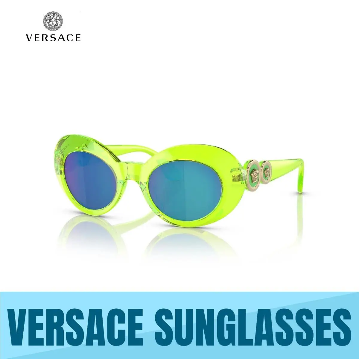 Versace VK4428U 537125 Transparent Green Girls Kids Sunglasses 45MM - Frame: TRANSPARENT FLUO GREEN, Lens: GREEN MIRROR LIGHT BLUE