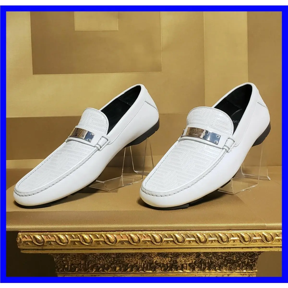 Gianni Versace Couture White Embroidered Leather Driver Loafer Shoes 39.5 - 6.5