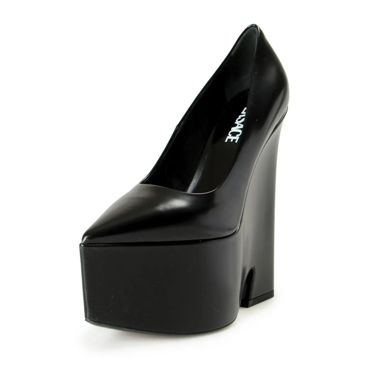 Versace Women`s Black Leather Platform High Heel Pumps Shoes US 8 IT 38