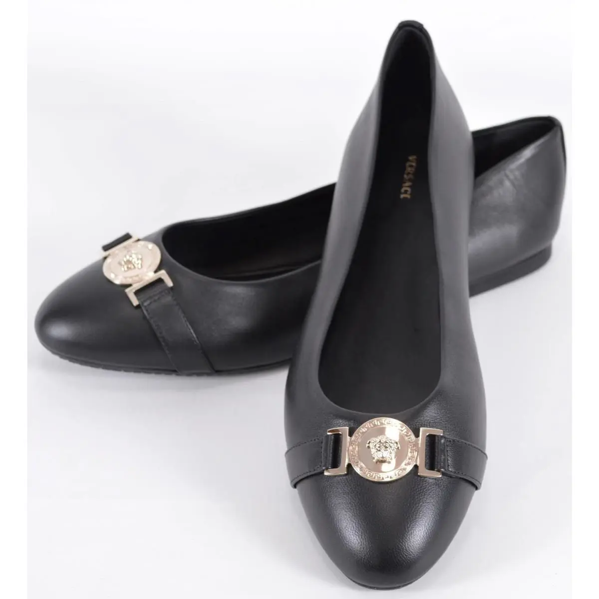 Versace Women`s Black Lamb Leather Medusa Head Ballet Flats Shoes 41 11