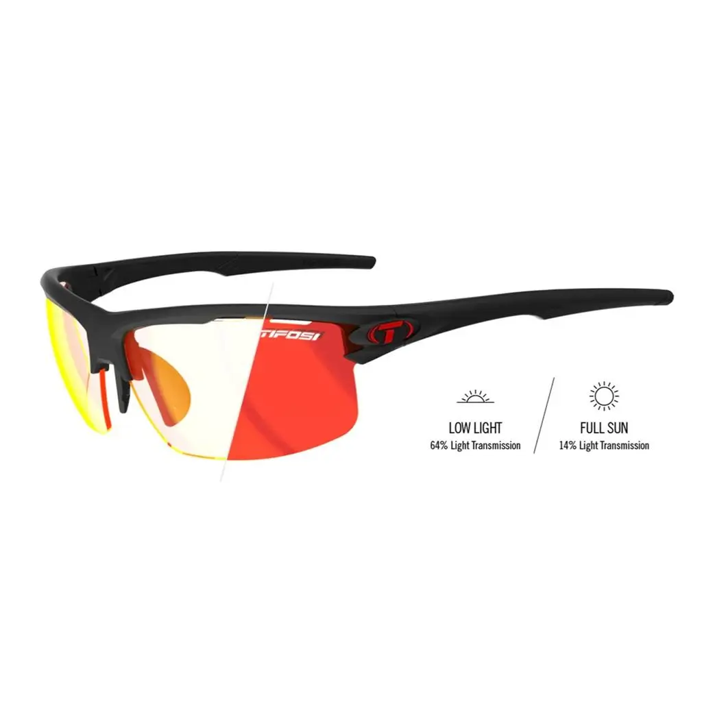 Rivet Sunglasses Great Fit Interchangeable Lenses All Matte Black - Clarion Red Fototec by Tifosi