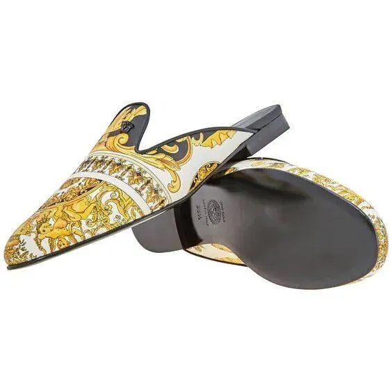 Versace Slipper Black Yellow Flat Mule Slide Barocco Baroque Size 36 EU / 6 US