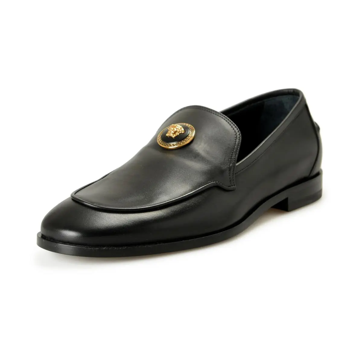 Men`s Black Leather Gold Medusa Slip On Loafers Shoes US 9 IT 42 by Versace
