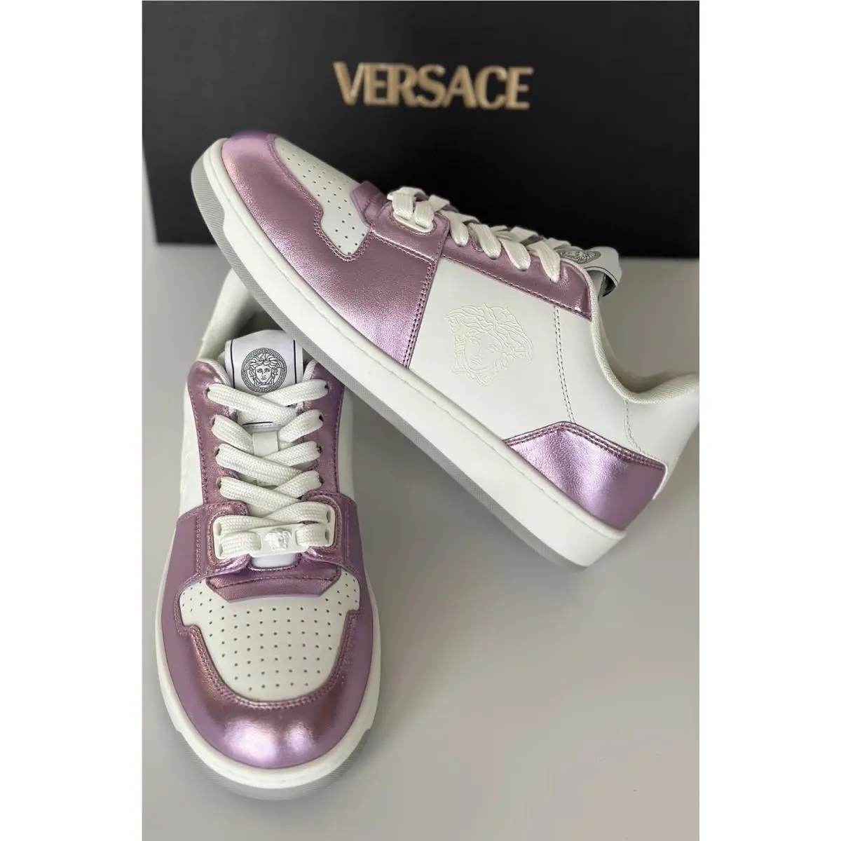 Versace Womens Medusa Rose/white Leather Sneakers 7.5 US 37.5 1014316