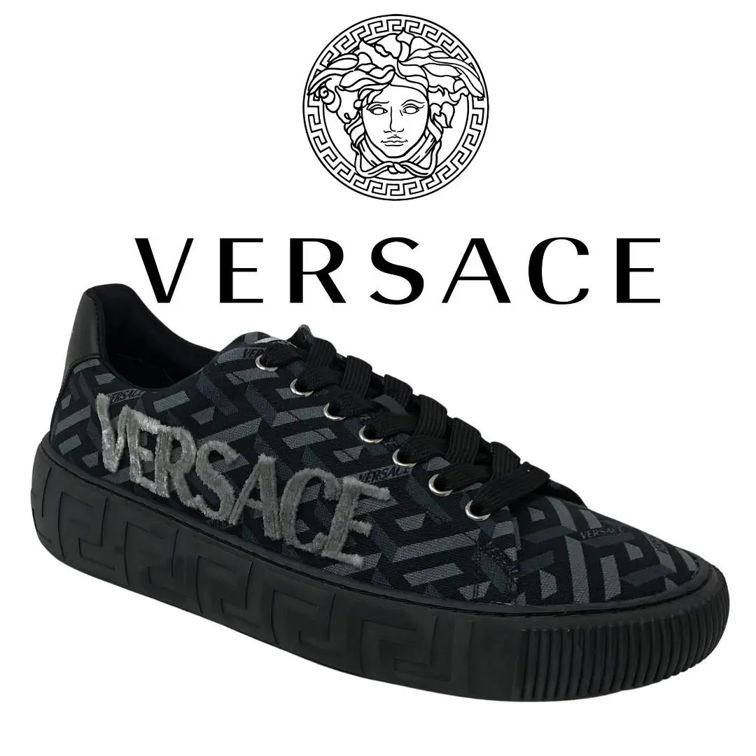 Men`s Versace Greca Low Top Platform Sneaker 9 Black/grey