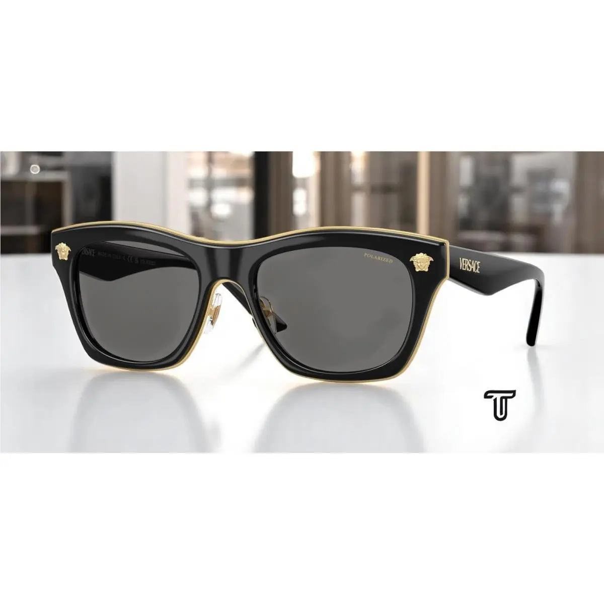 Versace VE2272 GB1 81 Black Dark Grey Polar Polarized 53 mm Men`s Sunglasses
