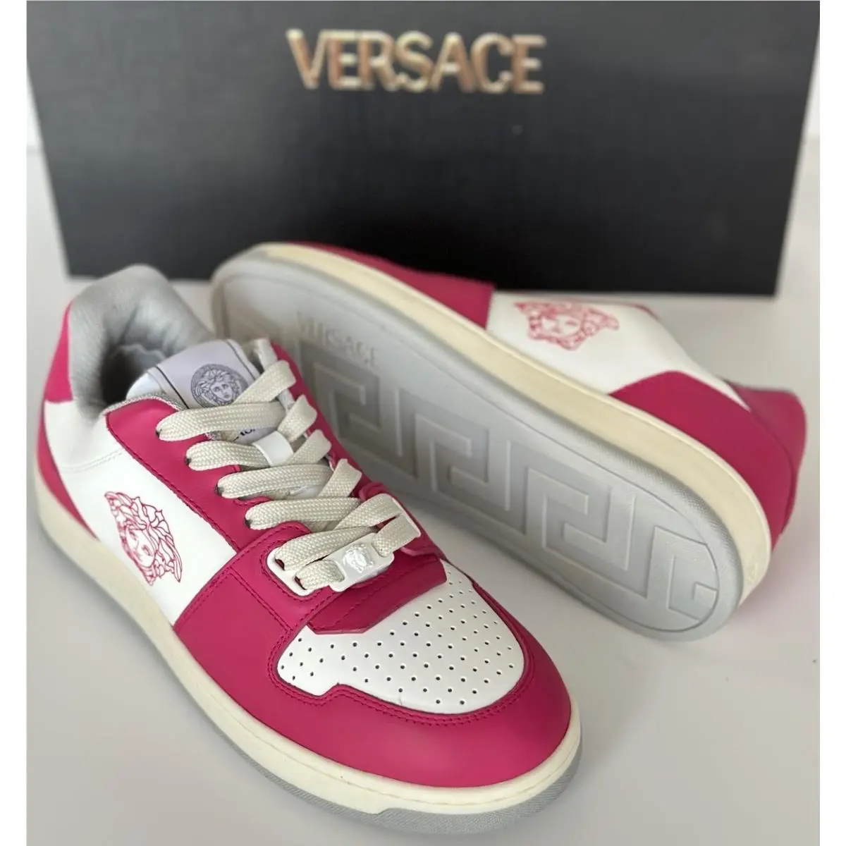 Versace Women’s Glossy Pink/white Leather Sneakers 7 US 37 Eu 1014316