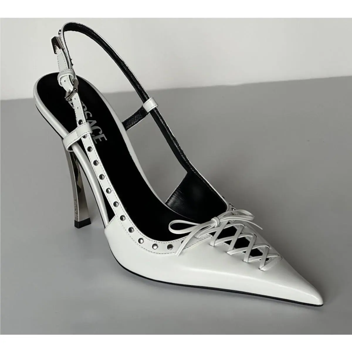 Versace Sling Back Women‘s Leather Pump Shoes White 10 US 40 Eu 1008205