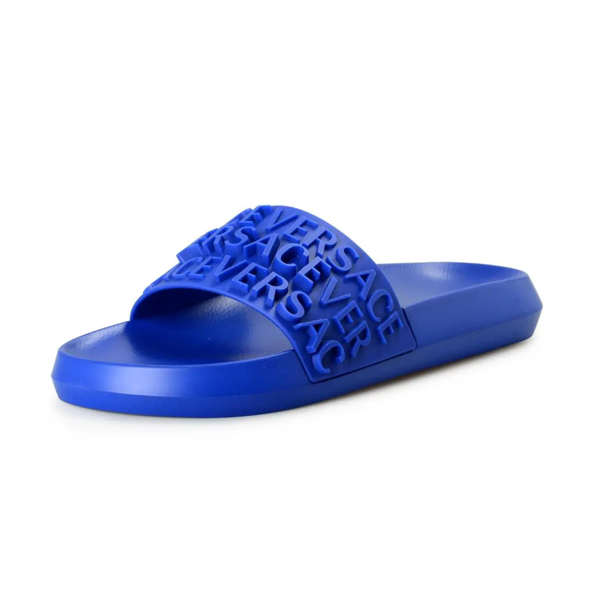 Versace Men`s Cobalt Blue Logo Embossed Pool Slide Flip Flops Shoes US 12 IT 45