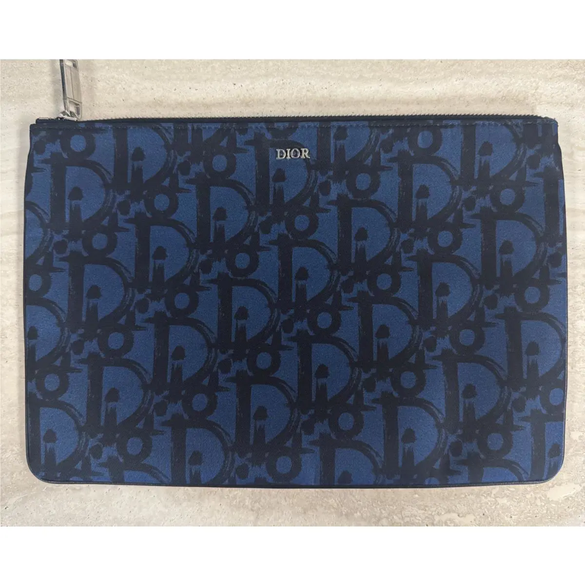 Christian  Black/blue Logo Zipper Pouchette by Dior