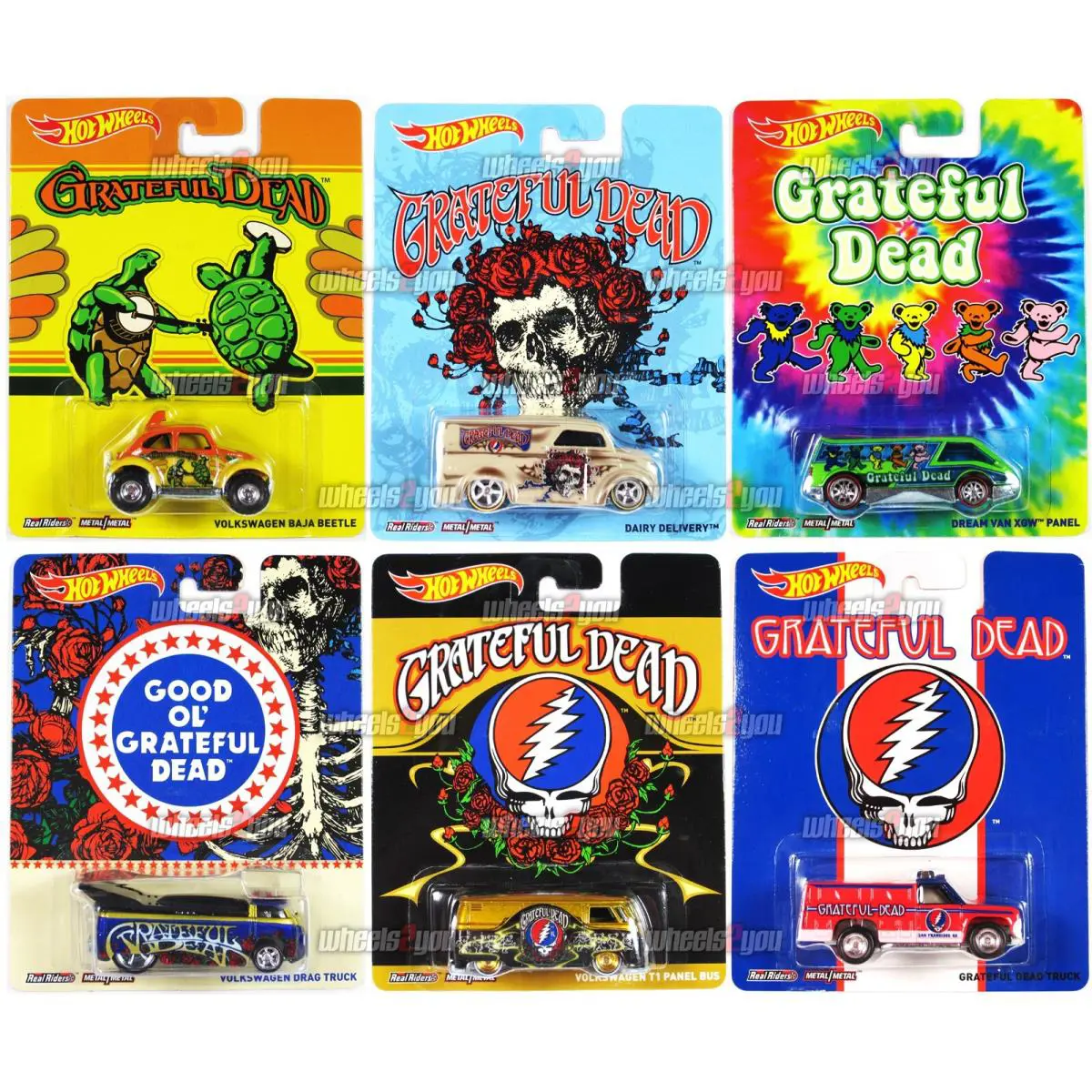 2014 Hot Wheels Grateful Dead Set of 6 HW Pop Culture 1:64 Volkswagen T1 Panel - Multi-Color