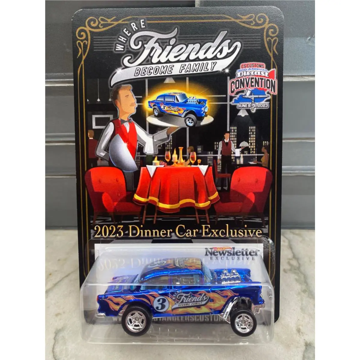 Hot Wheels `55 Gasser - Blue - CS Customs 3rd Annual 2023 Dinner Car 40/100