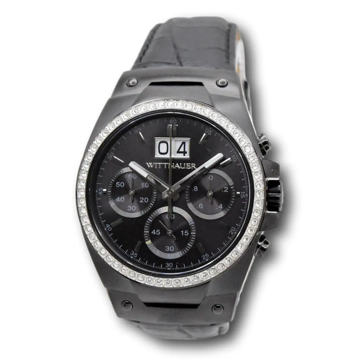 by Bulova Men`s 41mm Black Leather Crystal Chronograph Watch WN1012 by Wittnauer