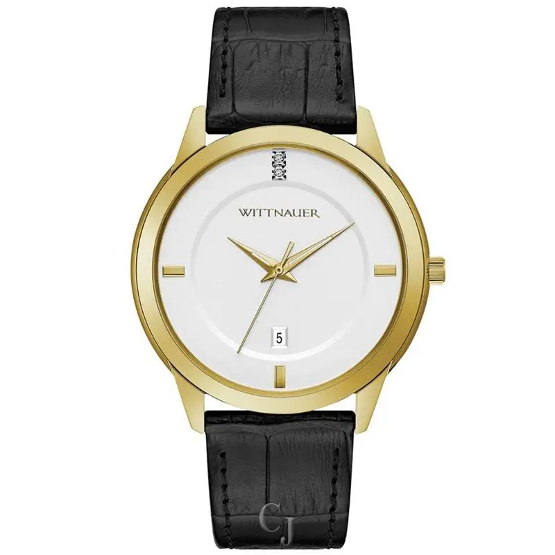 Wittnauer Men S Continental White Dial Watch WN1021 - Dial: White, Band: Black, Bezel: Gold