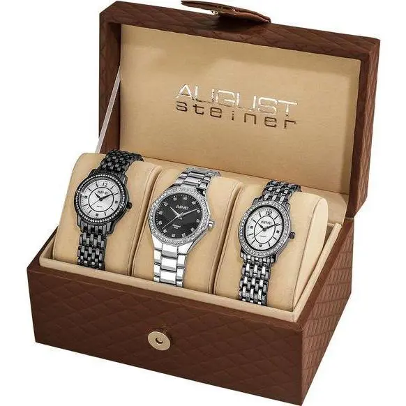 Women`s Dazzling Diamond Swiss Quartz 3 Watch Set by August Steiner