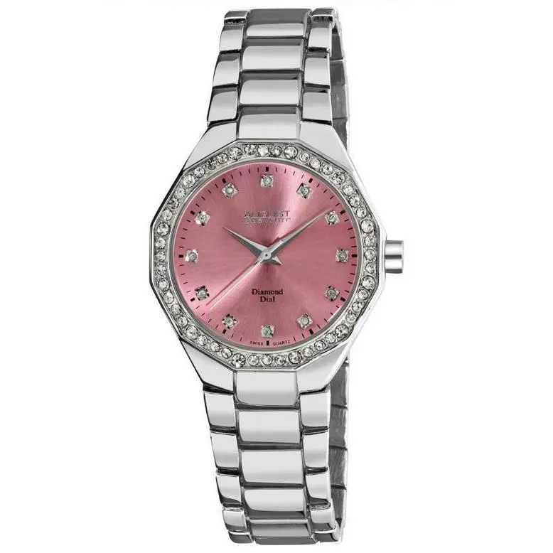 August Steiner AS8044PK Swiss Quartz Diamond Markers Crystal Bezel Womens Watch