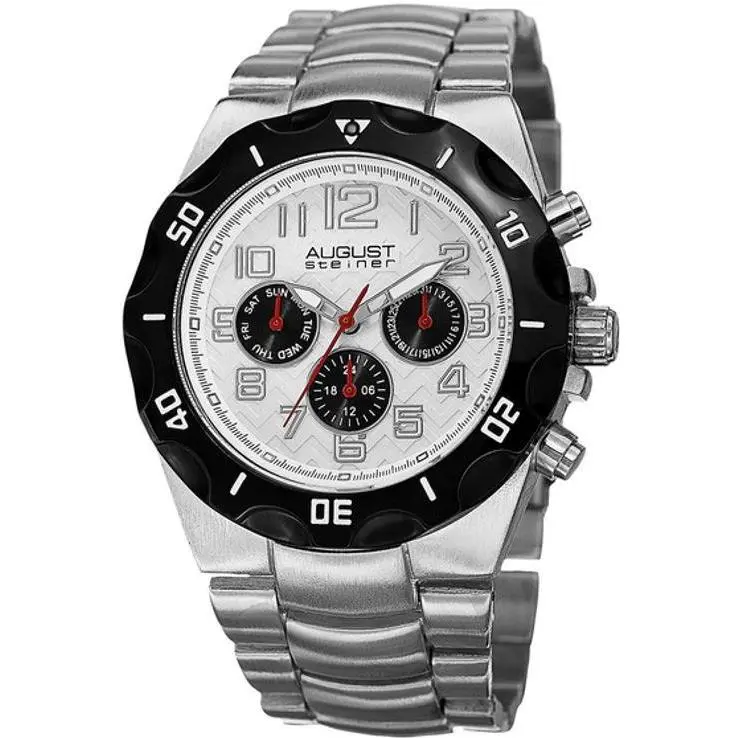 AS8161SS Swiss Quartz Day Date Gmt Silvertone Mens Watch by August Steiner