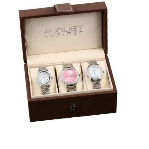 Women`s Dazzling Diamond Swiss Quartz 3 Watch Set by August Steiner