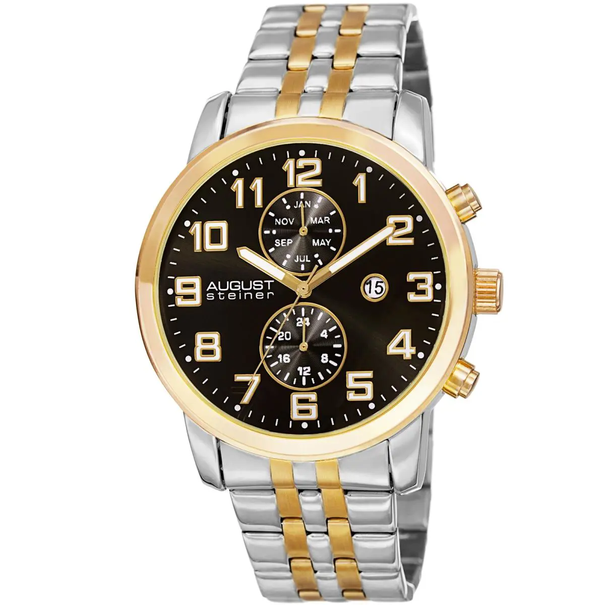 Men`s  AS8175TTGB Swiss Dual-time Two-tone Stainless Steel Watch by August Steiner
