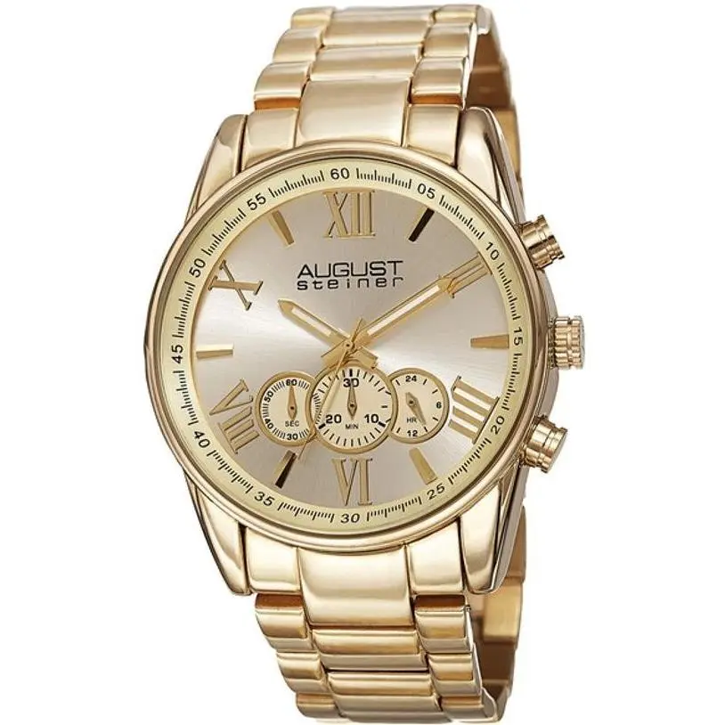 August Steiner AS8163YG Chronograph Gmt Goldtone Stainless Steel Mens Watch