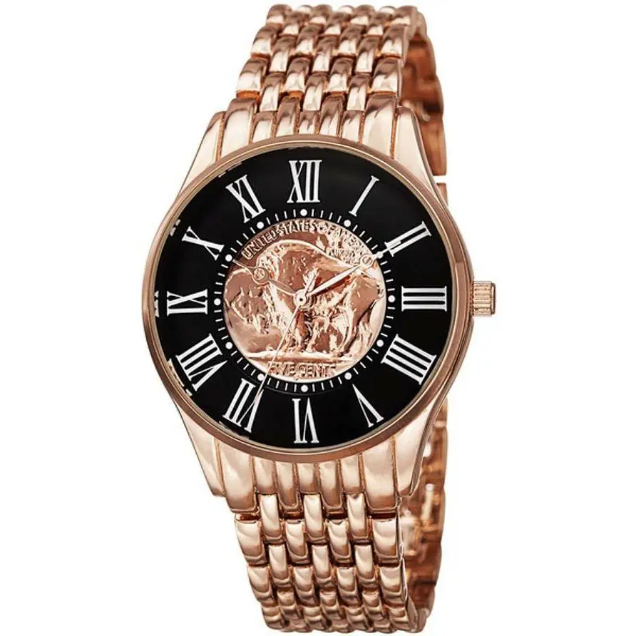 August Steiner CN009RG Roman Numerals Buffalo Nickel Dial Rosetone Mens Watch