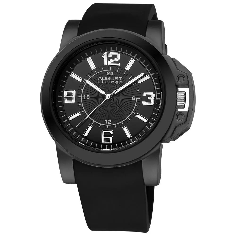 Men`s AS8057BK Quartz Sport Silicone Strap Watch by August Steiner