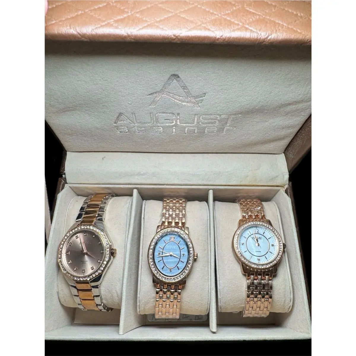 August Steiner Womens Rose Gold Crystal 3 Watches