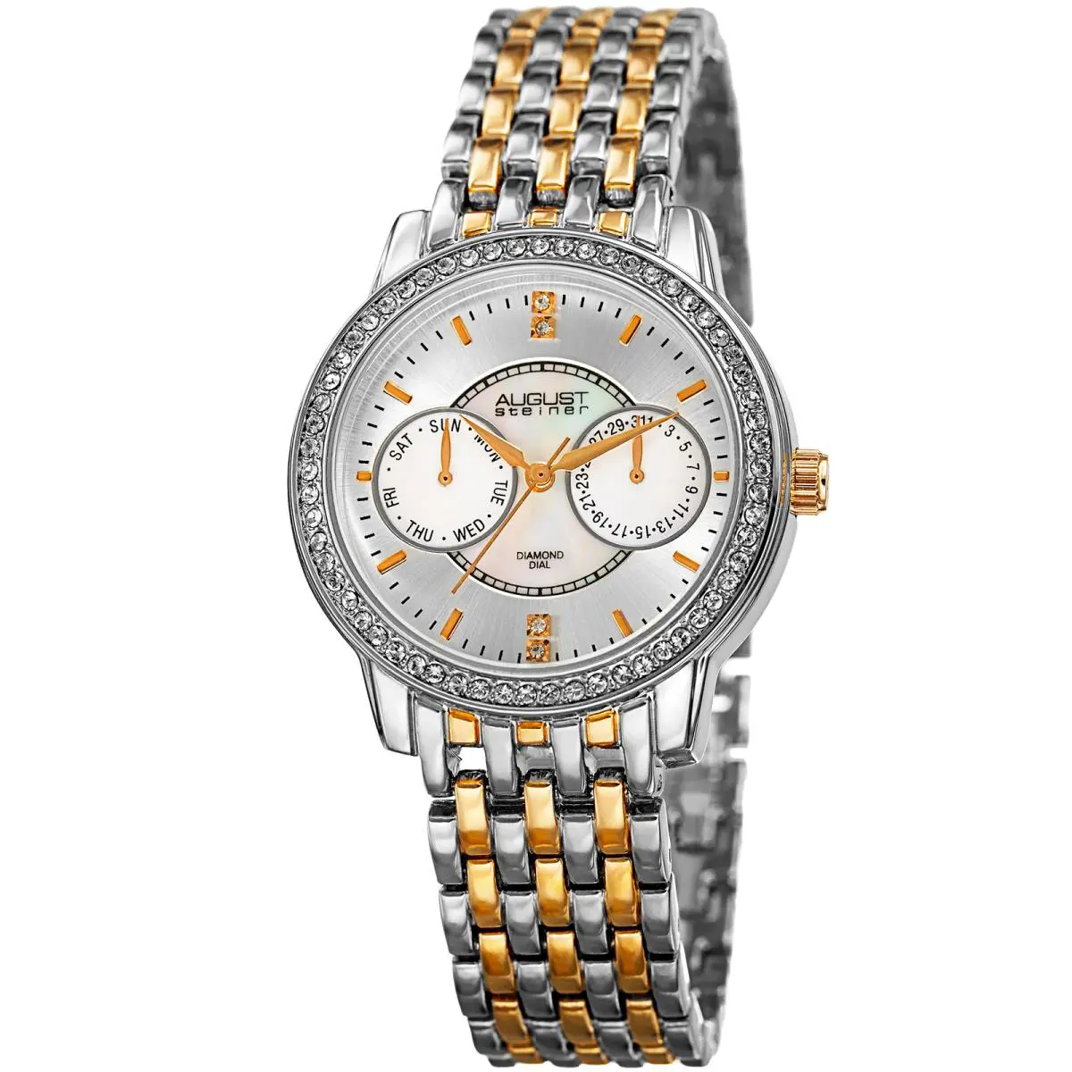 Women`s  AS8228TTG Diamond Dial Crystal Bezel Date Bracelet Watch by August Steiner
